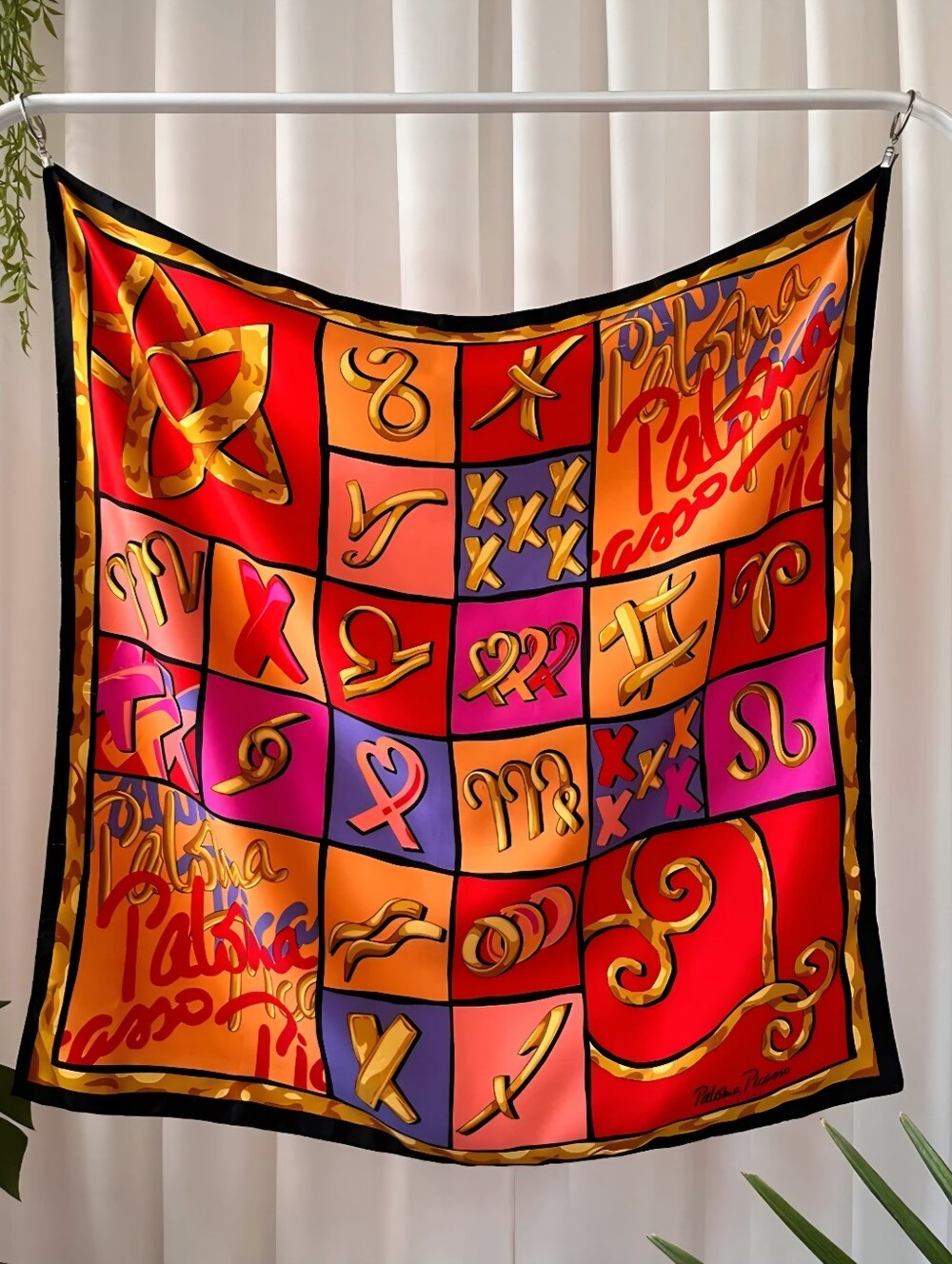 Vintage Paloma Picasso Parfums XOXO Astrological Zodiac Print Scarf 35" by 34"